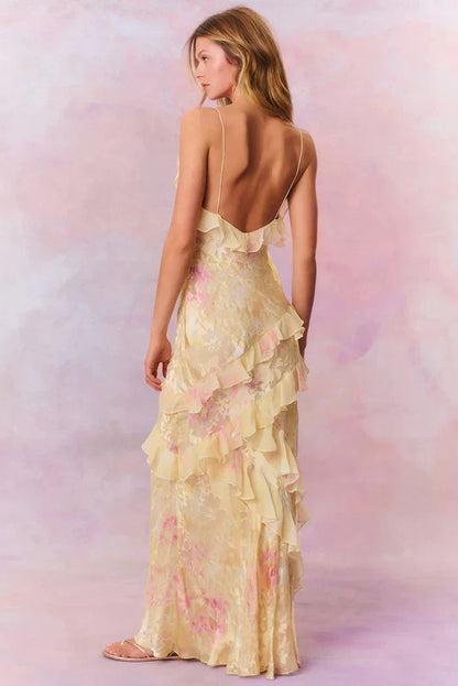 Solène | Ruffled Backless Maxi Dress